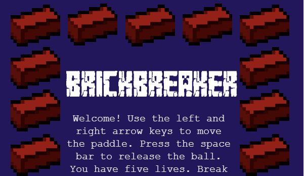 Brickbreaker start screen